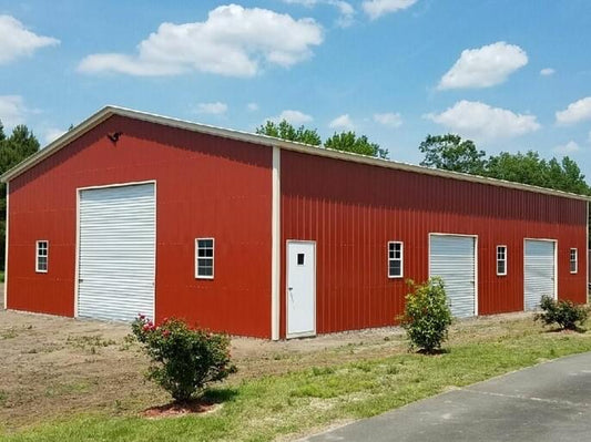 40x60x14 Steel Building with Vertical Roof & Multiple Roll-Up Doors