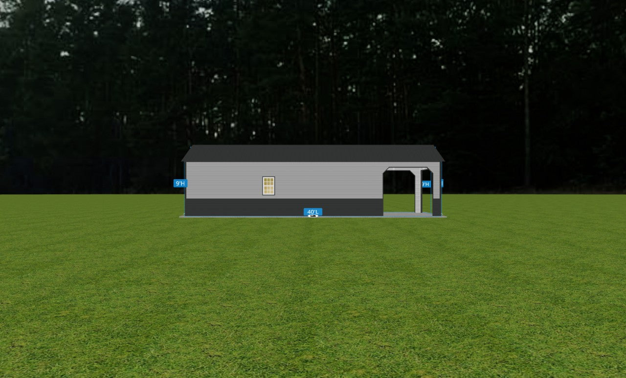 24x40x9 Metal Garage with Dual Roll-Up Doors and Sleek Wainscotting