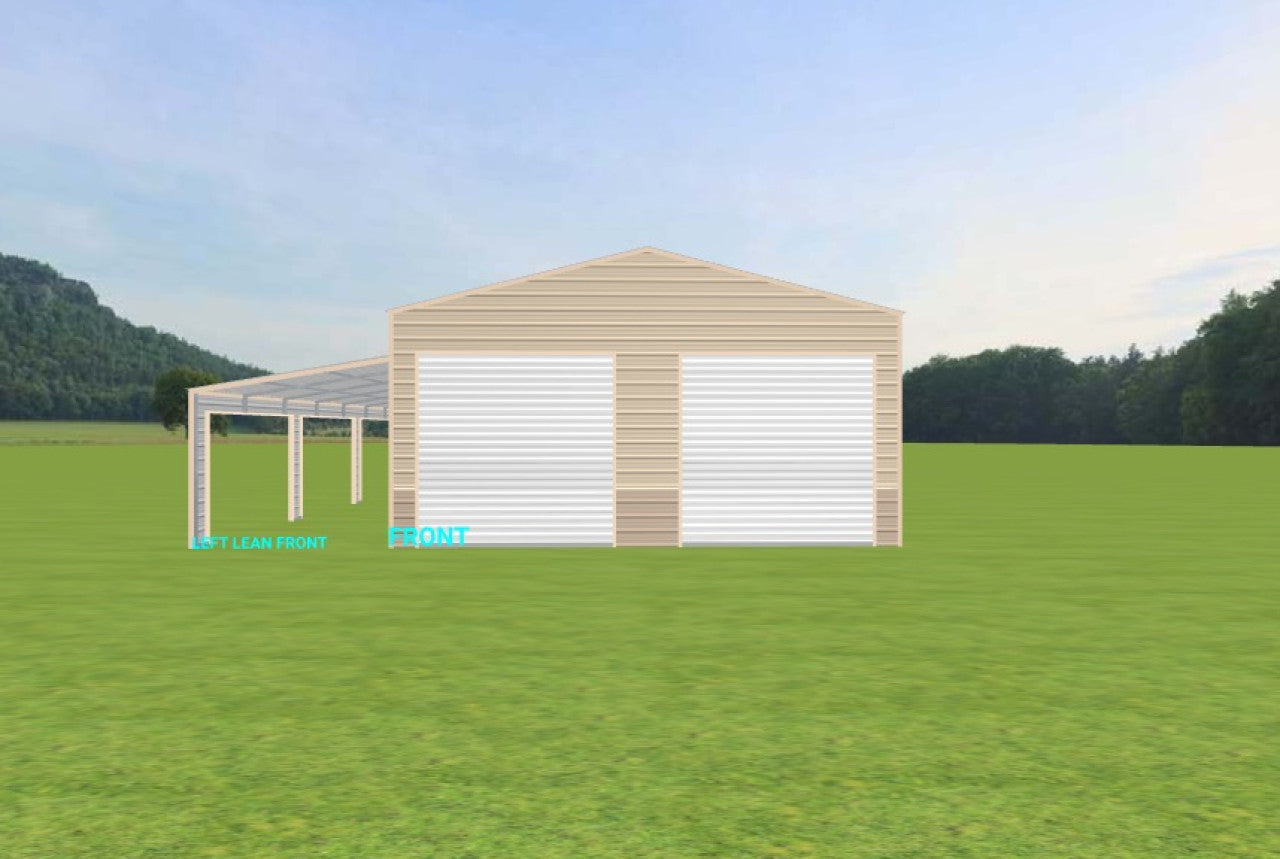 26x35x12 Metal Building with Lean-To & Roll-Up Doors