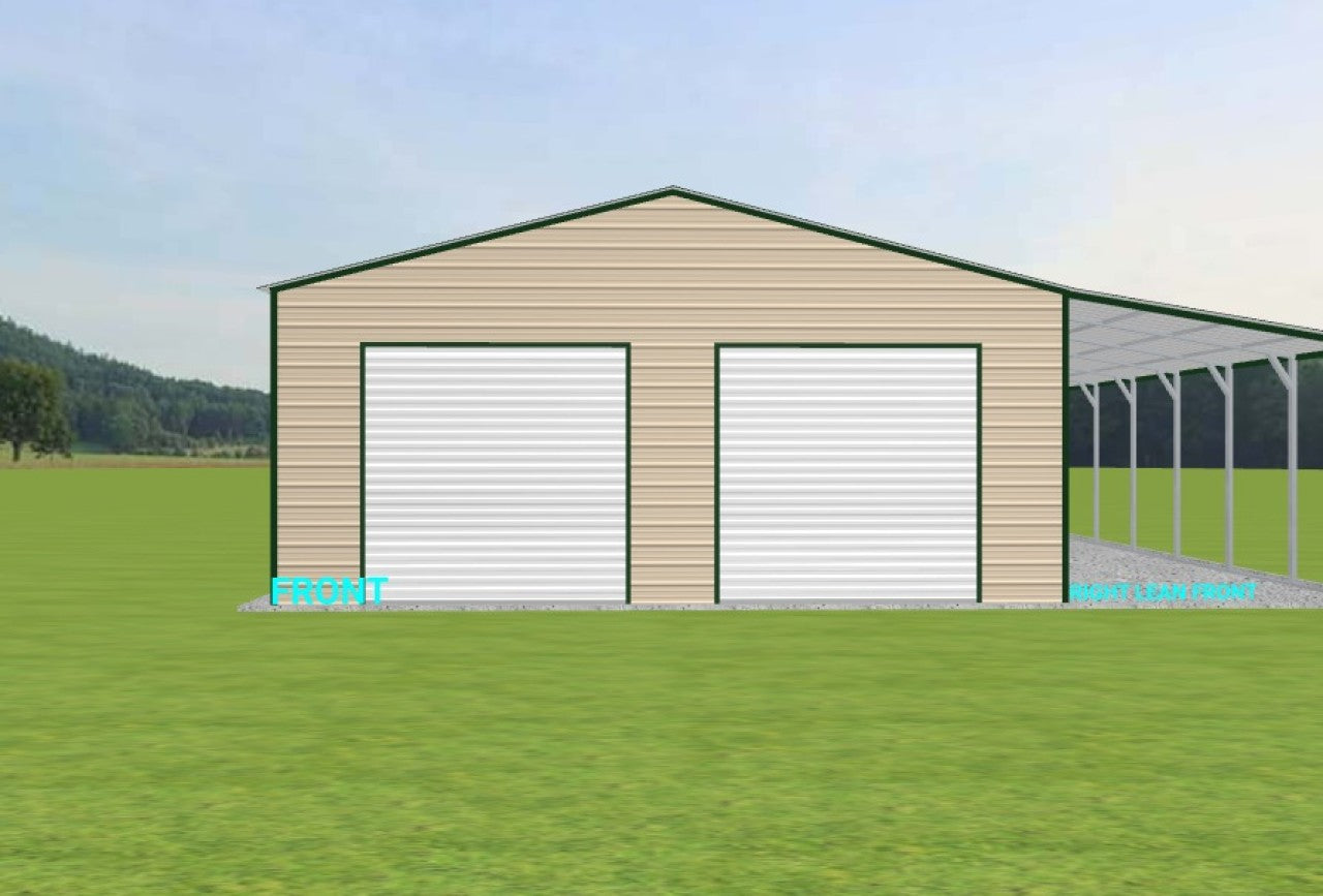 30x40x12 Metal Building with Lean-To, Garage Doors, and Walk-In Door with Diamond Light Window