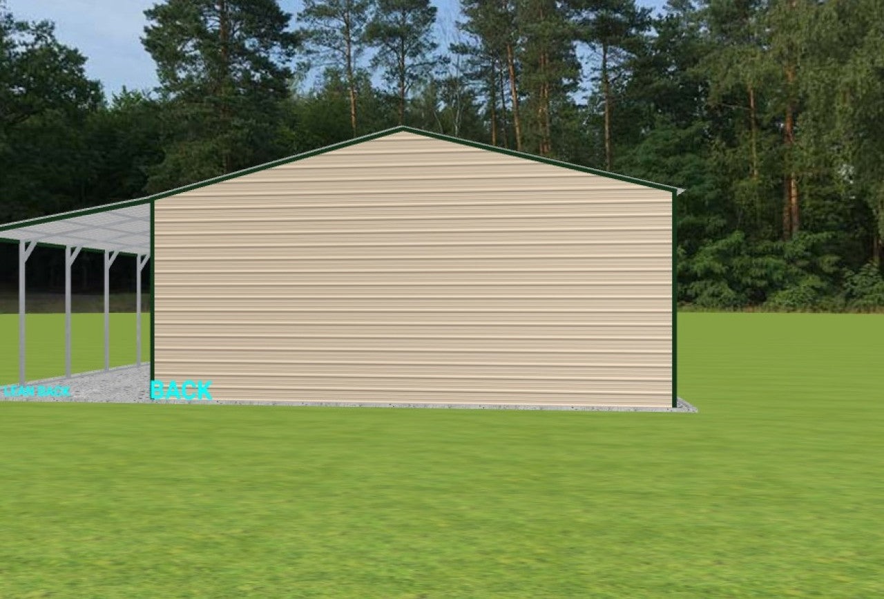 30x40x12 Metal Building with Lean-To, Garage Doors, and Walk-In Door with Diamond Light Window