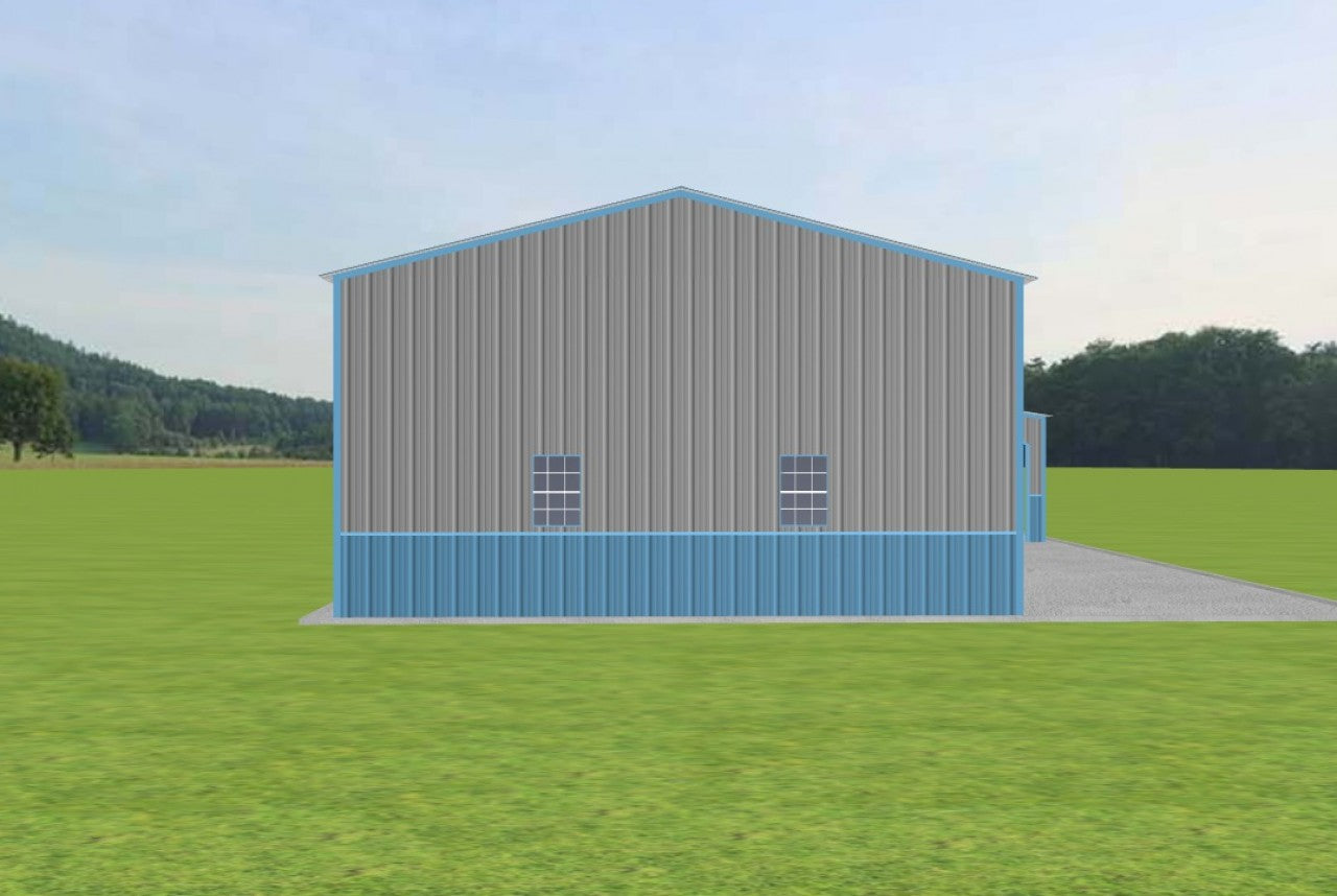 24x40x12 Metal Building with Lean-To, 45-Degree Trim, Vertical Siding & Wainscoting