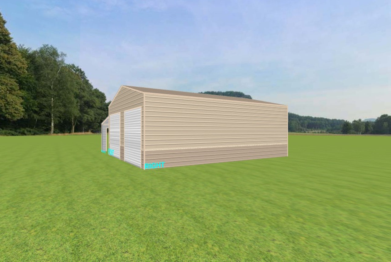 26x35x12 Metal Building with Lean-To & Roll-Up Doors