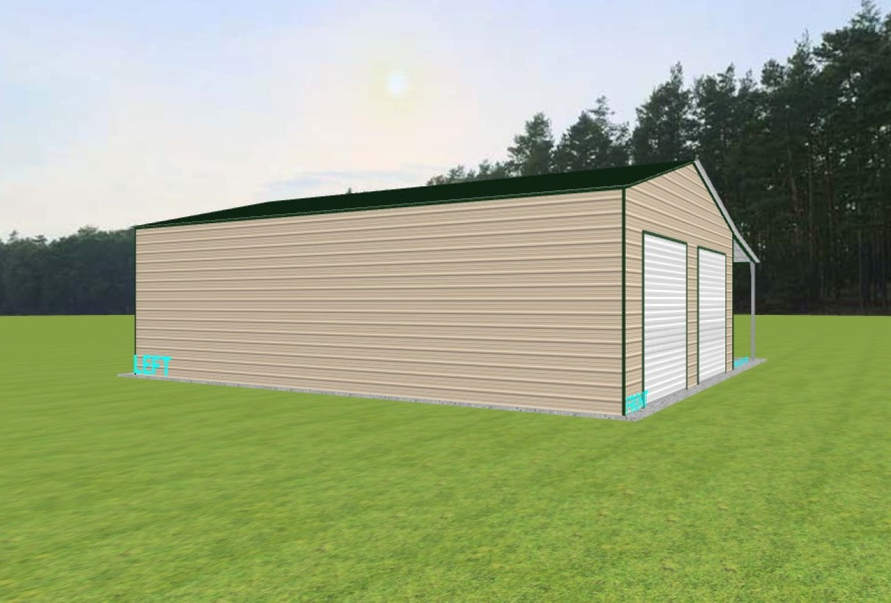 30x40x12 Metal Building with Lean-To, Garage Doors, and Walk-In Door with Diamond Light Window