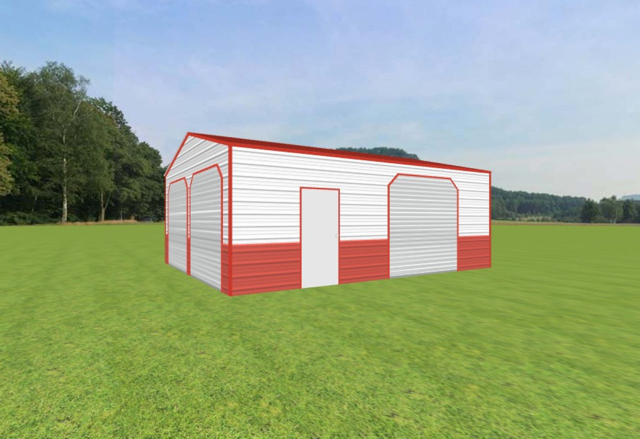 20x25x9 Stylish Metal Building with Custom Features and Red Wainscotting