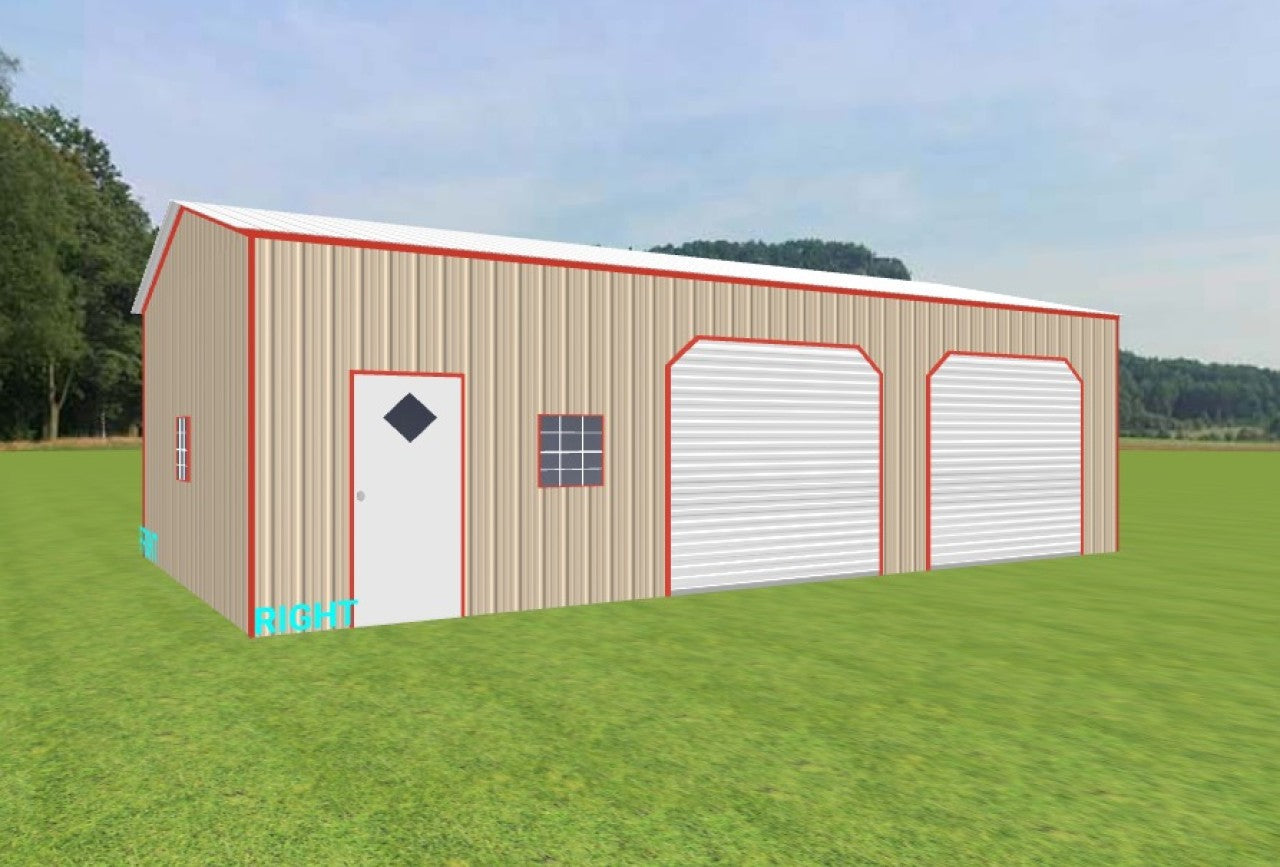 20x35x10 Metal Building with Roll-Up Doors, Windows, and Walk-In Door with Diamond Window