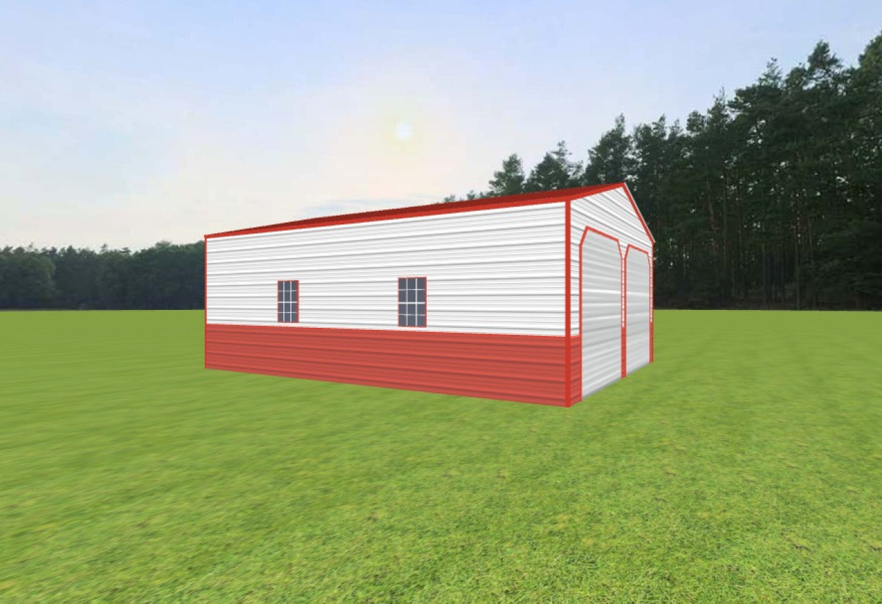 20x25x9 Stylish Metal Building with Custom Features and Red Wainscotting