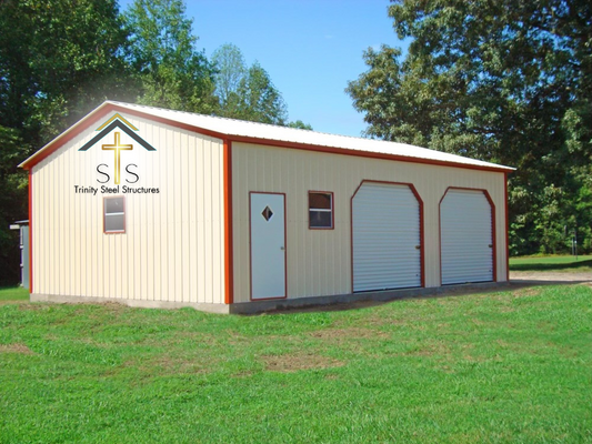 20x35x10 Metal Building with Roll-Up Doors, Windows, and Walk-In Door with Diamond Window