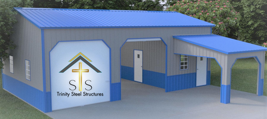 24x40x12 Metal Building with Lean-To, 45-Degree Trim, Vertical Siding & Wainscoting