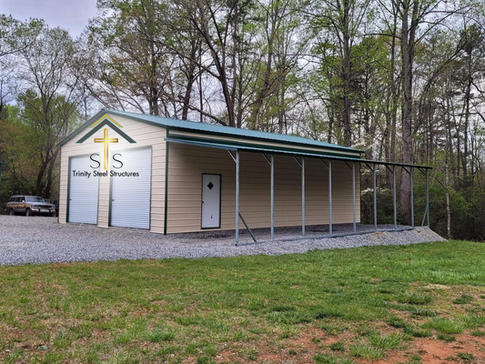 30x40x12 Metal Building with Lean-To, Garage Doors, and Walk-In Door with Diamond Light Window