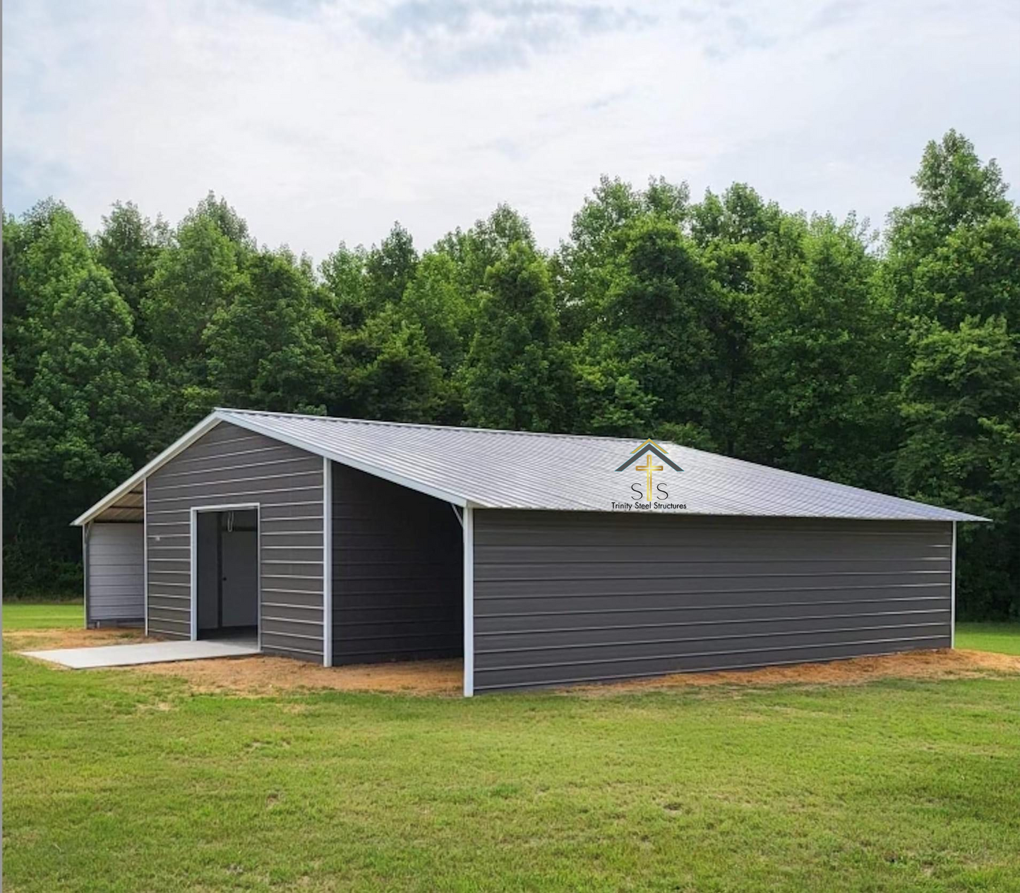 Spacious 30x40x12 Metal Building with Dual Lean-Tos and Convenient Access