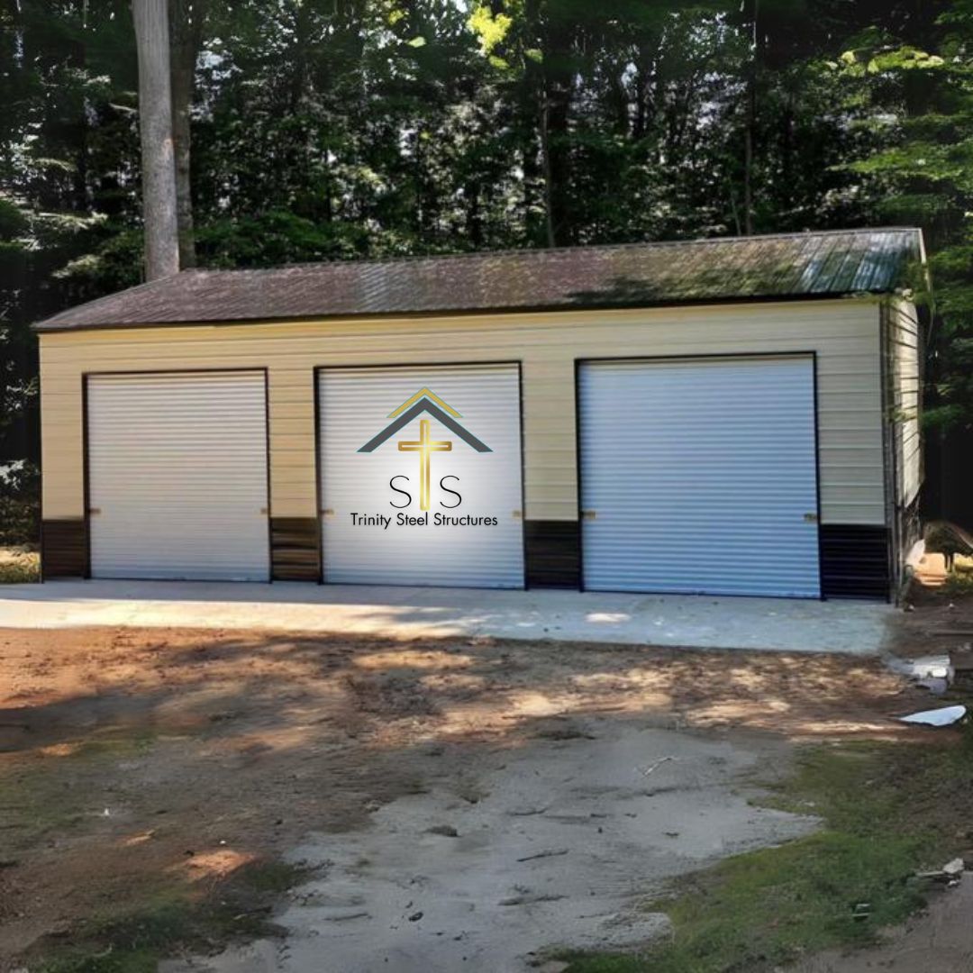 30x40x12 Metal Building with Three Roll-Up Doors and Walk-In Access