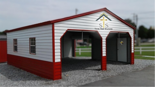 20x25x9 Stylish Metal Building with Custom Features and Red Wainscotting