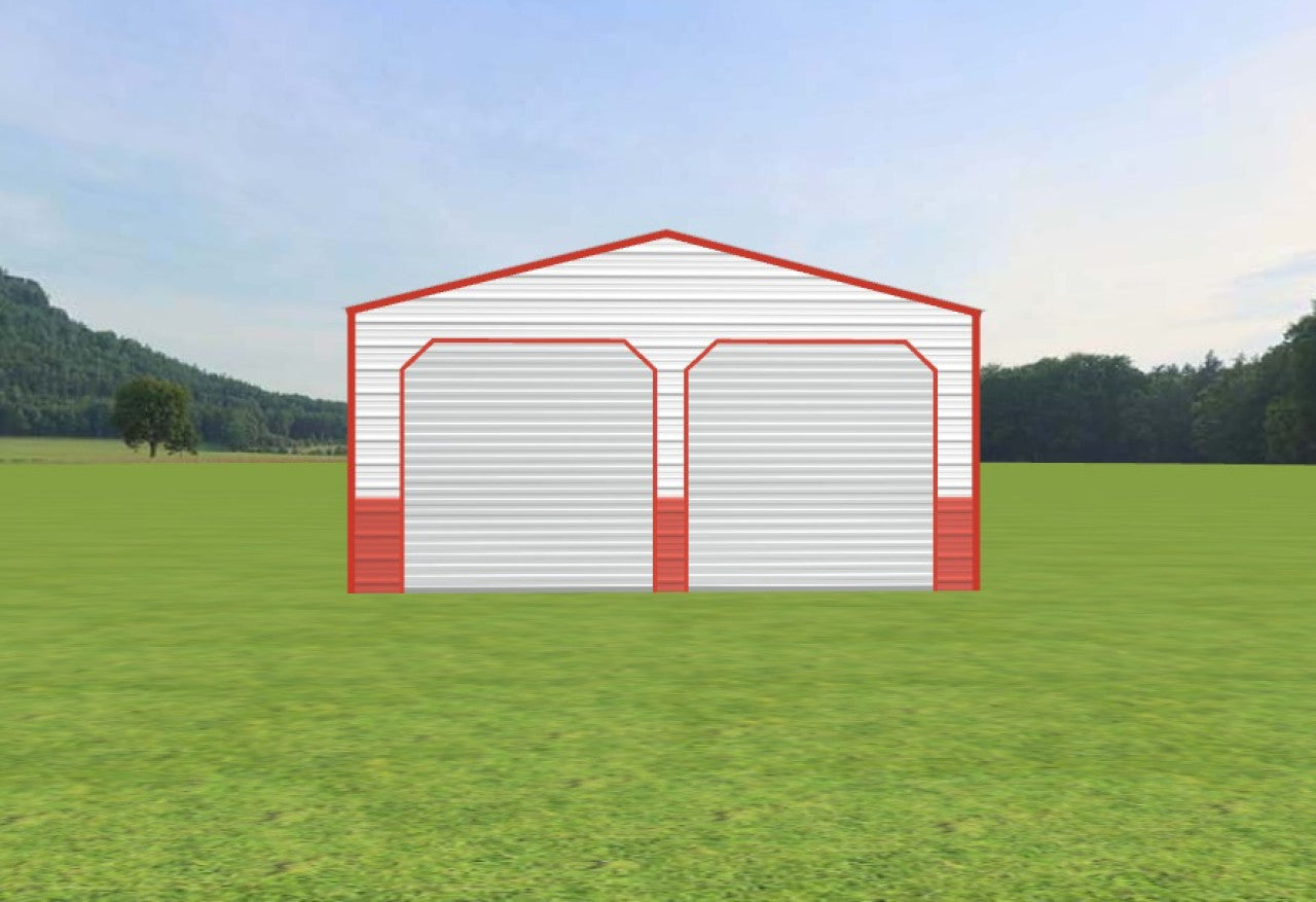 20x25x9 Stylish Metal Building with Custom Features and Red Wainscotting