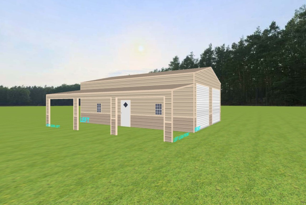 26x35x12 Metal Building with Lean-To & Roll-Up Doors