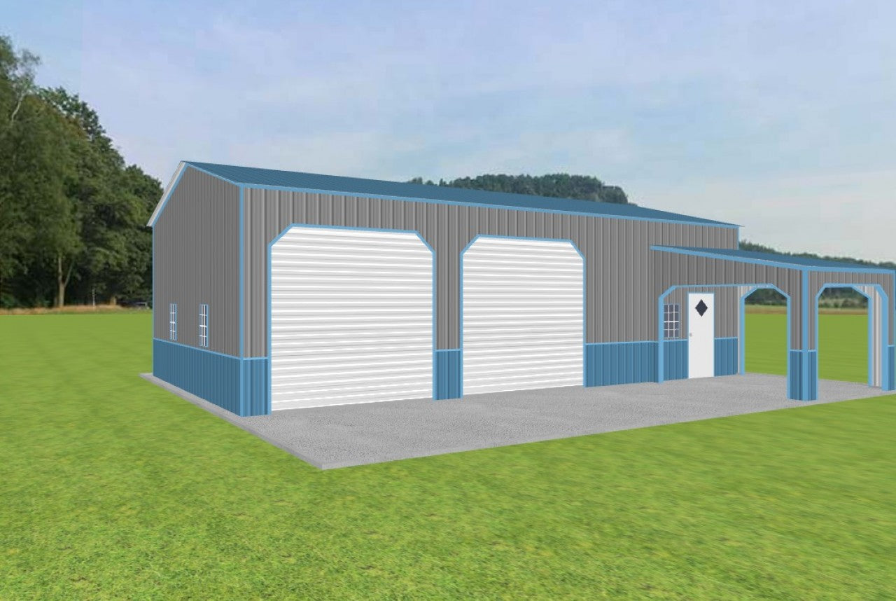 24x40x12 Metal Building with Lean-To, 45-Degree Trim, Vertical Siding & Wainscoting