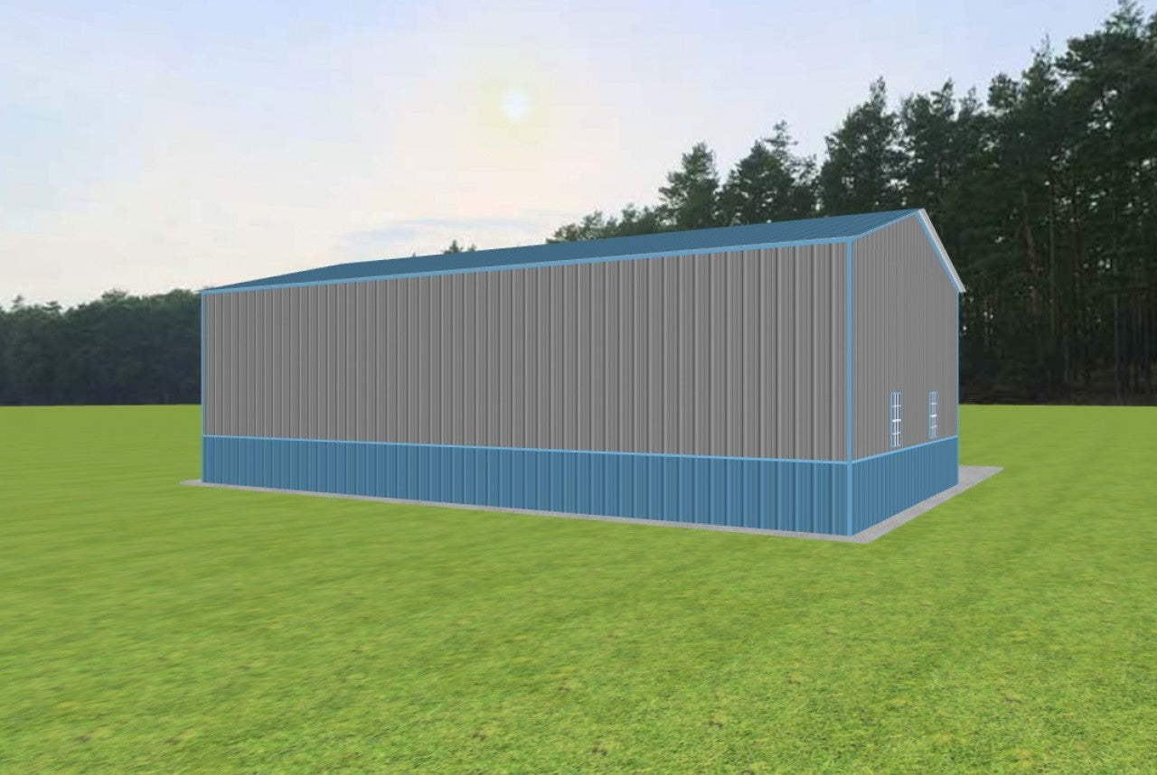 24x40x12 Metal Building with Lean-To, 45-Degree Trim, Vertical Siding & Wainscoting