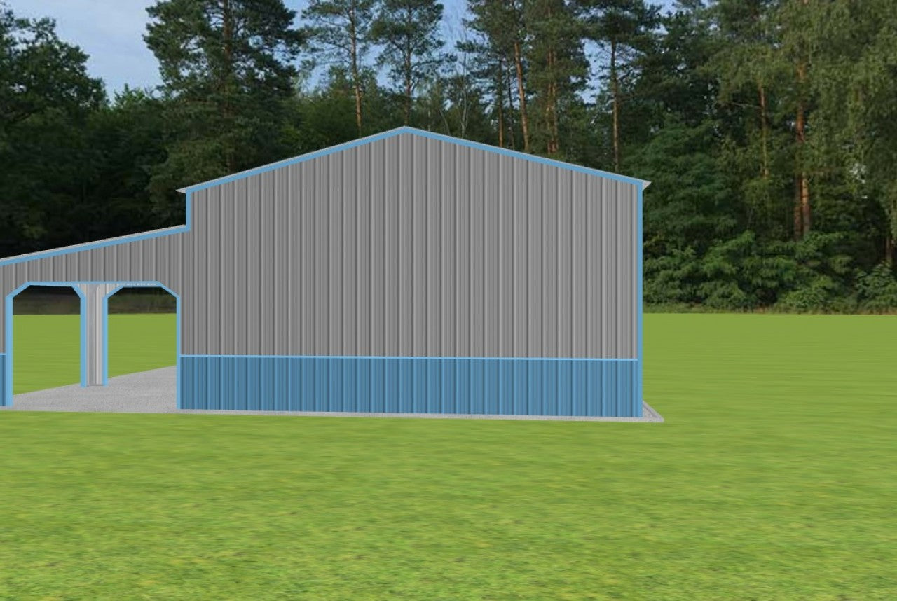 24x40x12 Metal Building with Lean-To, 45-Degree Trim, Vertical Siding & Wainscoting