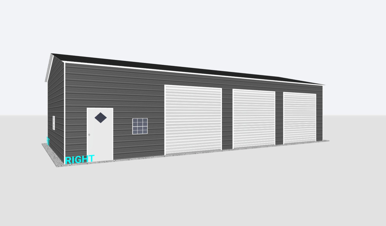 24x50x12 Three-Bay Garage with Roll-Up Doors & Windows