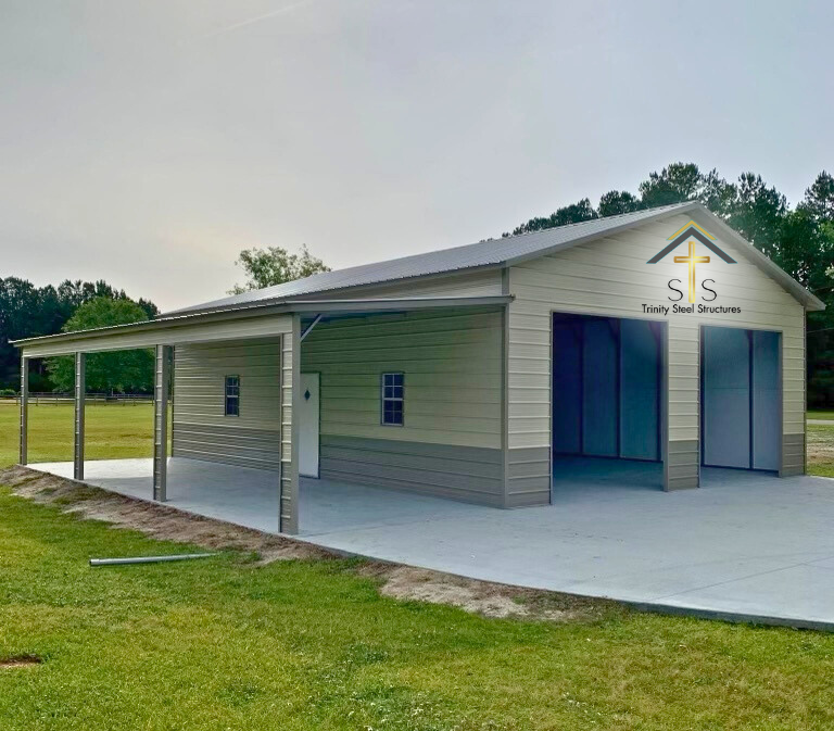 26x35x12 Metal Building with Lean-To & Roll-Up Doors