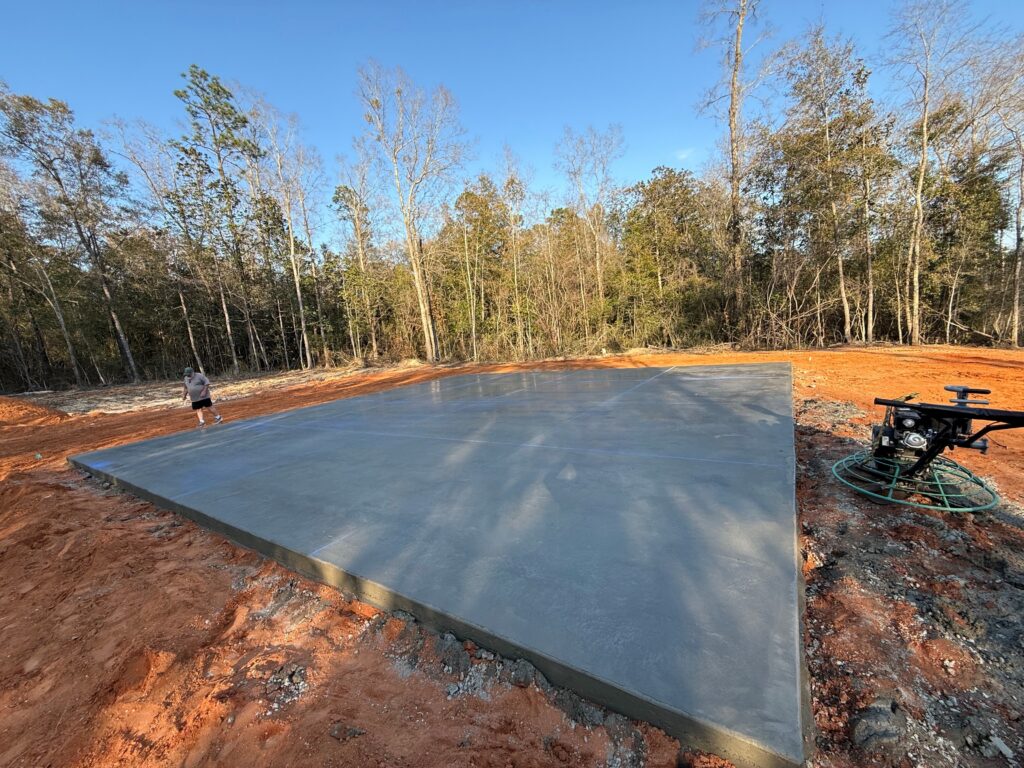 40x40 finished concrete pad prepared for metal building installation