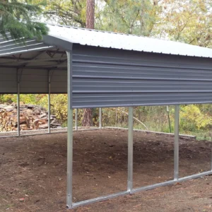 24x25x8 Vertical-Roof Two-Car Carport with Partial Side Panels