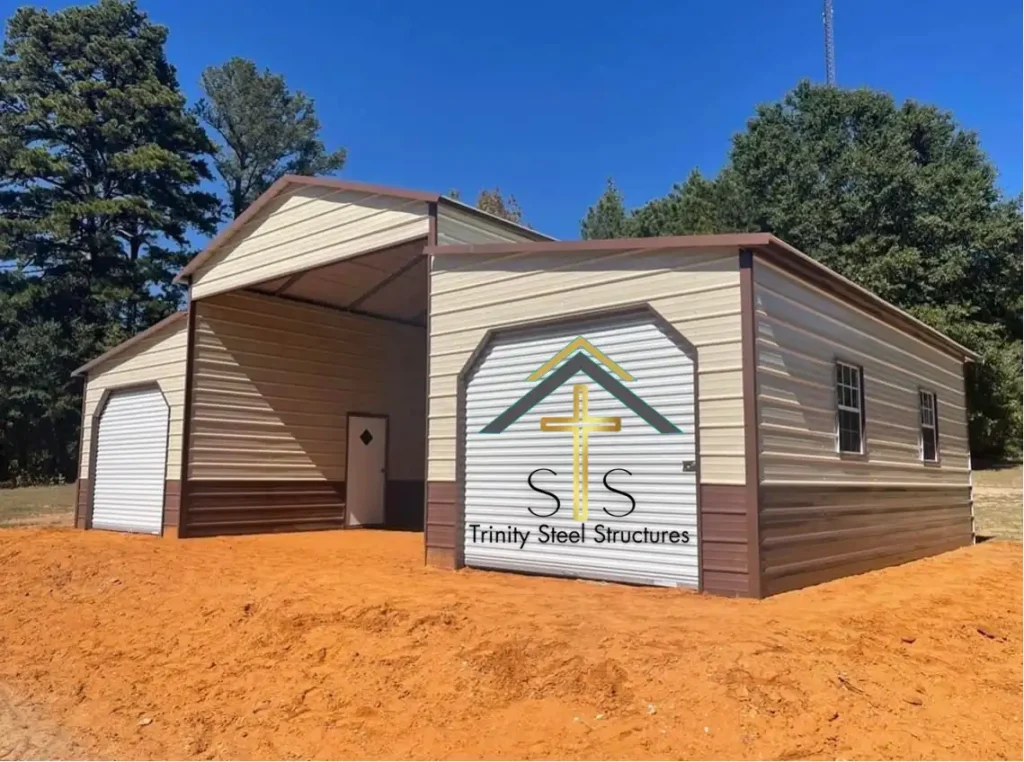 Garage & Carport Combo Building with Dual Lean-Tos