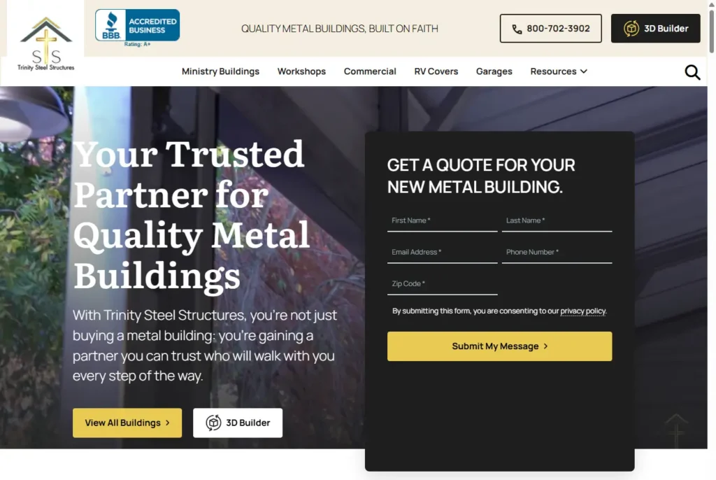Trinity Steel Structures New Website Screenshot
