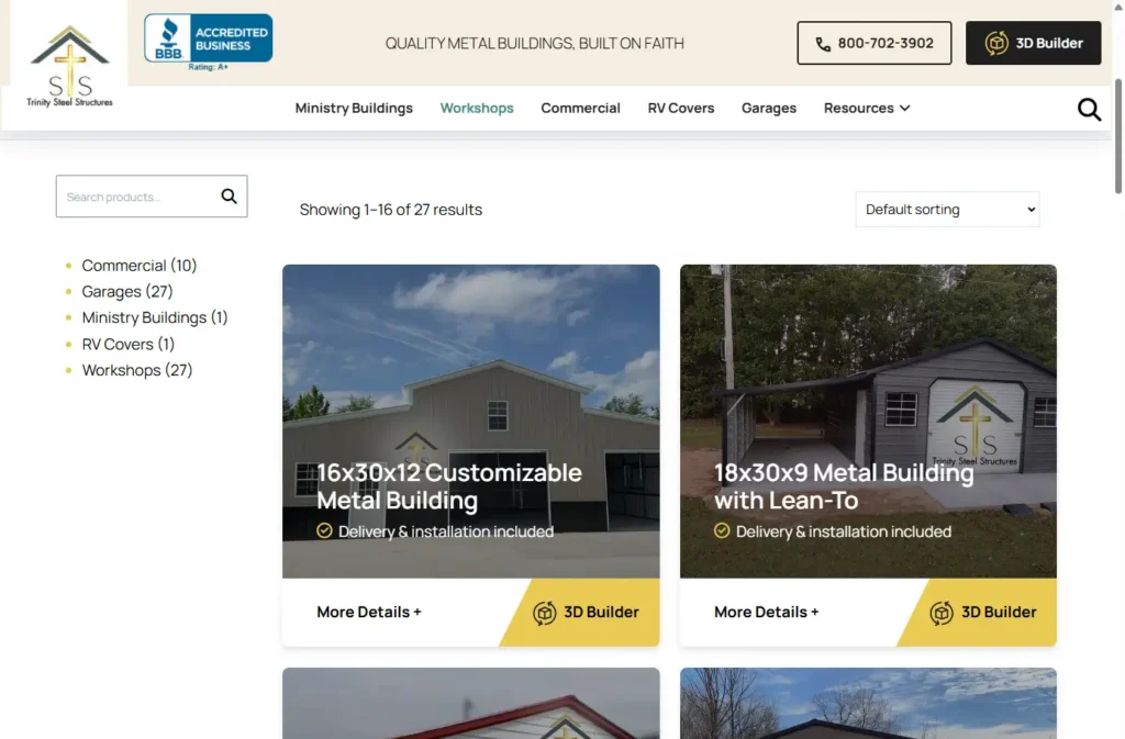 Trinity Steel Structures New Website Screenshot